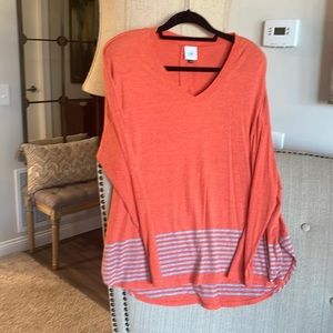 CAbi New hang out Tee orange and grey stripe